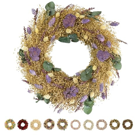 PHILARO Trockenblumenkranz Natur Ø 30cm - kein Plastik I Trockenblumen Premium Qualität aus Europa I Trockenblumen Kranz für Haustür, Wand und Tisch – Lila