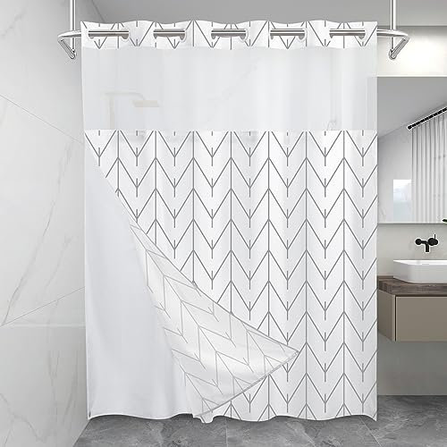 LXBNI Herringbone Ringless Shower Curtain with Liner, Grey White 71 x 74