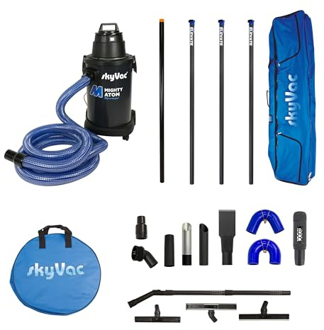 SkyVac Mighty Atom Gutter Vacuum, Premium 44mm Suction Poles (6m/20ft) Package, Black