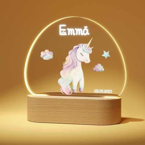 Giftove Lampara Personalizada con Nombre, Regalos Bebes Recien Nacidos | Regalo Bautizo Niño - Luz Nocturna Infantil de Metacrilato Base de Madera - Regalos Navidad Personalizado 0-3 Años
