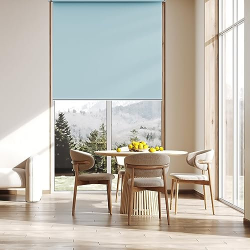 Verdunkelungsrollo 45 x 130 cm, Sichtschutz, Lichtschutz, Blendschutz, Aluminium Rollos, mit Aluminium-Schienen, für Fenster & Tür, Himmelblau