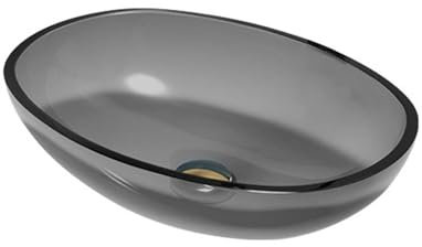 Melairy Lavabo da Appoggio in Vetro Ovale Lavabo da Appoggio di Alta qualità Design Moderno per Guardaroba Bagno(Size:Lavabo+lavabo,Color:Grigio,)