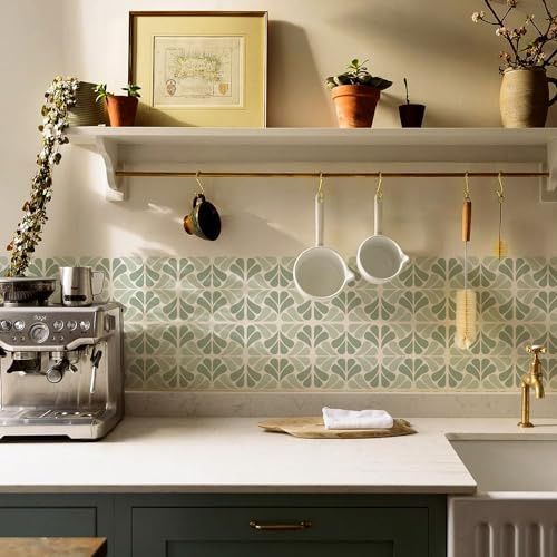 Alwayspon 25 adesivi per piastrelle da 20 cm, colore verde salvia, autoadesivi, per bagno, cucina, paraspruzzi per fornelli, piastrelle adesive da parete in vinile