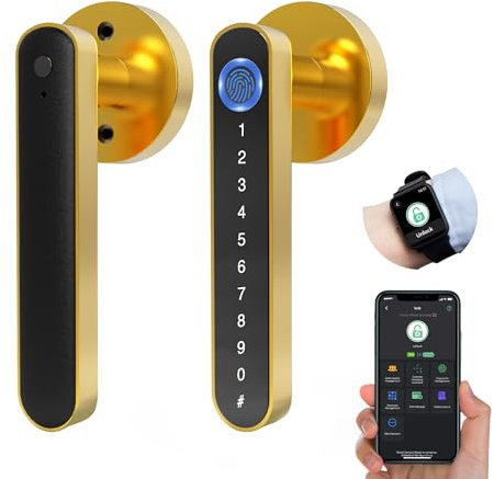 Eseesmart Smart Lock - Fingerprint Door Locks with Handle, 5-in-1 Smart Door Lock with Keypad Fingerprint Bluetooth APP Key, Digital Electronic Code Door Lever Lock for Home Office Bedroom