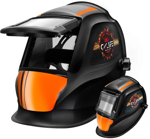 CCLIFE Casque Soudure Rabattable Vraie Couleur Casque de Soudage Automatique Large écran 92 × 42 mm 2 Capteurs Auto Assombrissement Solaire Masque de Soudage Niveau Optique : 1/1/2/2 DIN16