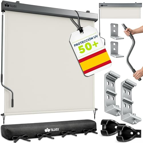tillvex® Toldo Vertical de 200 x 250 cm para Exterior e Interior con Cubierta | Resistente al Agua con manivela para balcón, terraza y jardín | Estor para balcón, protección Solar de Aluminio