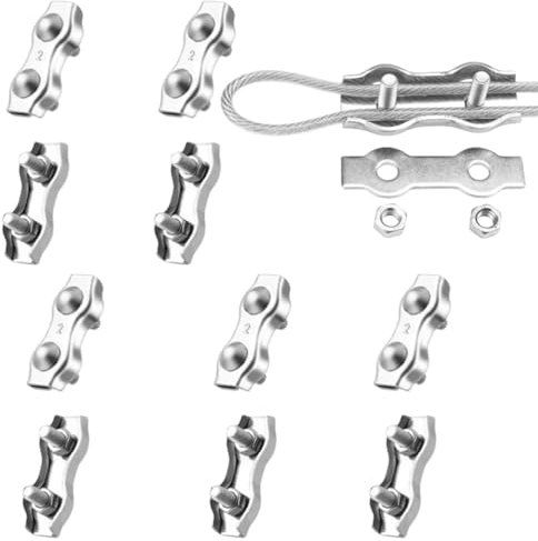 Fc'Noqgn Morsetto M2 Duplex, 10 Morsetti per funi Metalliche, Morsetti per Cavi in Acciaio Inox 304, Cavo di Pulizia da 2 mm Linea di Fissaggio per Tende da Sole