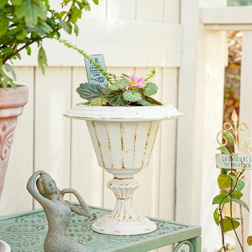 Sungmor Vase de table en fonte - Style vintage - Urne française - 17,8 cm de haut - 16,8 cm de large - Support décoratif pour plantes - Arrangements de fleurs artificielles - Décoration d'intérieur