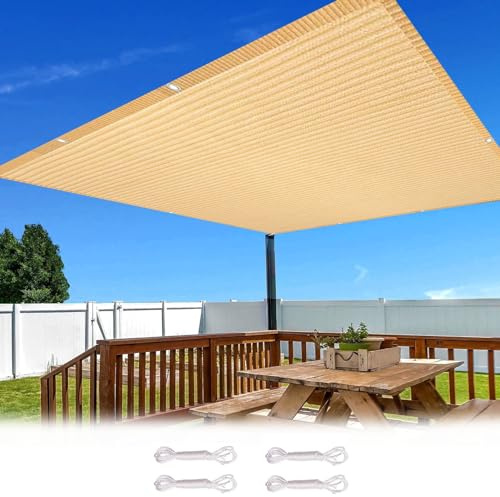 Tenda Parasole Esterno 2.3 x 2.5 m Rettangolare Vela Parasole Quadrata con Occhiellato e Fune Protezione Solare Antivento per Serra, Giardino e Balcone, Giallo sabbia