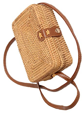 COLLBATH Rechteckige Rattan-tasche Für Damen Gewebte Handtasche Aus Rattan -umhängetasche Mit Schultergurt Kleine -tasche Für Frauen Und Mädchen