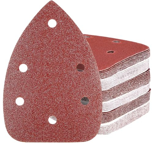 HYCHIKA 60PCS Sander Sandpaper, Detail Sander Sandpaper Assorted 60/80/100/120/180/240 Grits with 6 Holes for Wood Sanding, Fit HYCHIKA 140W Detail Electric Sander(Model Number: ‎TX104)
