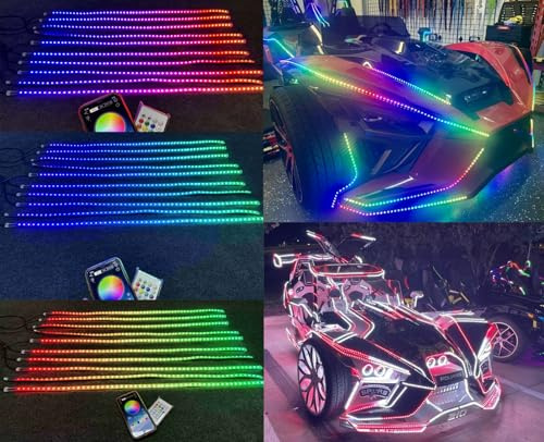 Single Row IP68 Waterproof 10PCS 5FT 1.4Meters 60 RGB Dream Color Chasing Series Flash Strobe Breath Light Strips Addressable LEDs for Polaris Slingshot Golf Cart Bluetooth Remote