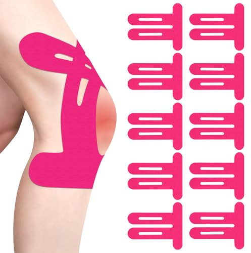 10 Stück Rosa PreCut Kinesiotapes Knie,Kinesiotapes Vorgeschnitten Knie,Kinesiologie Tape,Ohne Shere,Wasserfestes & Elastisches Physio Tape für Knie (Rosa)
