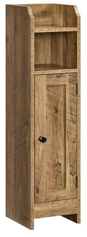 VASAGLE Meuble de Salle de Bain, Armoire d’Angle, 18,2 x 19,2 x 80,5 cm | Meuble WC Étroit pour Papier Toilette, Avec Porte, Étagères Réglables, Marron miel, Collection SIREN BBK310K01