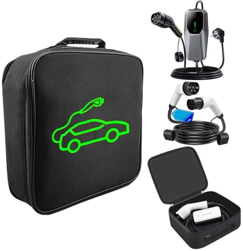 LOTHID Bolsa para cables de carga y accesorios de coche, bolsa organizadora de nailon 1680D para cable tipo 2/tipo 1, resistente e ideal para maletero o garaje, Negro , small, Bolsa de