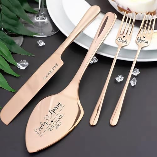 Set Da Taglio For Torta Nuziale Personalizzato, Coltelli E Forchette Da Taglio For Torta Personalizzati, Set Da Portata For Torta In Acciaio Inossidabile, Coltelli E Forchette Da Dessert, Bomboniere(R