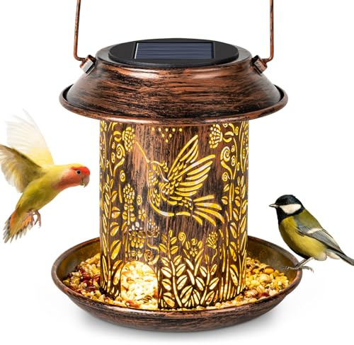 LEKIA Solarlampen Vogelfutterhaus Draußen, Kolibri Metall Solarlaterne Futterhaus für Vögel Vogelhaus für Gartendekor, wasserdichte Solarleuchten Garten Dekorationen für Hof, Terrasse, Rasen, Garten