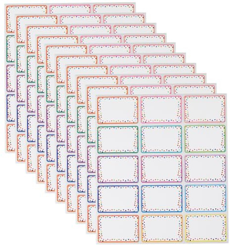 SOFPLATE 150 Stück 275 x 240mmNamensschilder Aufkleber Blanko Bunte Namensschilder PVC Rechteckig Bunt Punktrand Rahmen Klebeetiketten Blätter Für Partys Familie Zuhause Konferenzen Schu