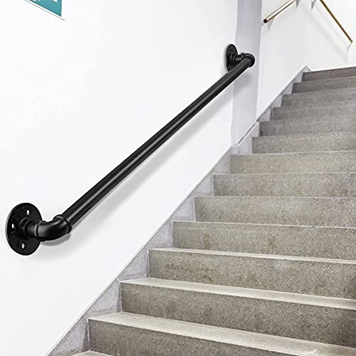 Kit scala industriale in metallo – ringhiera in ferro battuto nero per scale interne/esterne, loft, portico, terrazza, 4 m balaustra a parete