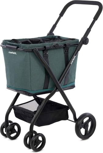 Carlett Carrito de Compra Plegable 4 Ruedas, Bolsa Amplia y Extraíble 56L-75L, Manillar Regulable, Freno de Seguridad, Cesta Convertible a Bolso, Resistente al Agua, Cubre Lluvia, Cube S, Color Verde