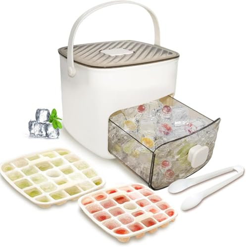 Bac à Glaçons, Box Ice avec Bac de Rangement, Appuyez sur Type Ice Cube Maker, 48 Grille Réutilisable Ice en Réseau de Glace pour les Cocktails et le Jus de Café, Idéal pour la Cuisine (Blanc)