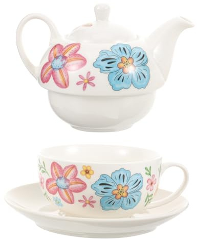 Holibanna Elegant Ceramic Flower Teapot Mug and Saucer Set Romantic Pink Blue Tea Cup for Afternoon Tea for Home and Office