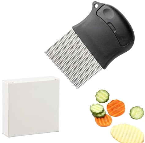 quyueug Coupe-Frites Manuel Ondulé 2-en-1 en INOX avec Éplucheur | Lame ondulée et poignée ergonomique; pour couper pommes de terre, carottes, concombres et légumes en tranches décoratives.