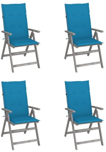 HaoChrymec Hochlehner Gartenstühle Verstellbar 4 STK. aus Massivholz Akazie, 5 Positionen Einstellbar, Mit Auflagen, Relaxsessel Garten, Terrasse Stuhl, Grau, 57 x 69 x 110 cm