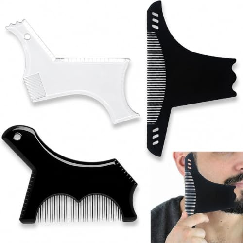 Tomedeks 3 Piezas Modelo para Barba Herramienta para Moldear, Plantilla para Estilizar la Barba con Peine para Hombre