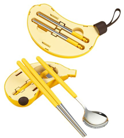 Set Cuillère-Baguettes - 200g Ustensile De Table, Couteaux Baguettes, Agitateurs Café Réutilisables | Étui Banane Portable Pour Pique-nique Kit De Couverts Format Poche Pour Maison, Voyage, Camping, B