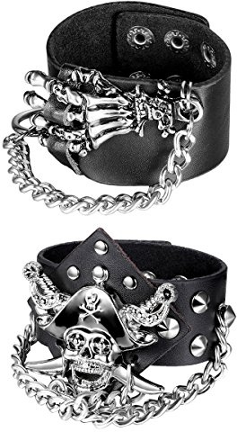 OIDEA ECHT Retro Breits Herren Kunstleder Armband Punk Style, Rock Manschette Wrap für Männer Junge Einstellbar