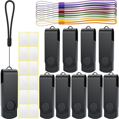 Uflatek 8GB USB Stick Flash Laufwerk USB 2.0 Memory Stick 10 Stück Metall Flash Drive Rotate Speicherstick Schwarz Thumb Drive Externer Datenspeicher mit Lanyard