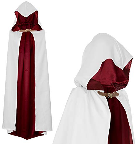 papapanda Capucha Capa para Guerrero Asesino Disfraz Blanco Rojo para Adultos y Niños (130cm)