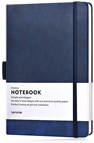 Lemome Thick Classic Notebook with Pen Loop - A5 College Ruled Hardcover Writing Notebook with Pocket + Page Dividers Gifts, Banded, Large, 180 Pages, 8.4 x 5.7 in