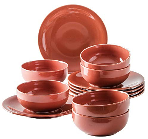 KAHLA Homestyle Tafelservice 12tlg. siena red für 6 Personen mediterranes Geschirr aus Porzellan mit Steingut- und Keramiklook Tafelset Speiseteller Suppenschale in rot