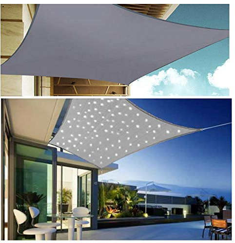 LED Sonnensegel Wasserdicht Rechteckig - Sonnenschutz Balkon aus Hochwertigem Polyester für Garten/Balkon/Terrasse, Grau, 3×4m