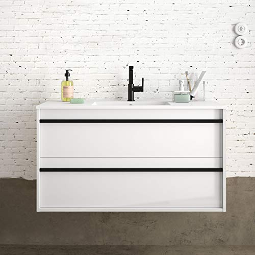 Yellowshop. - Mobile Bagno sospeso Attila 100 Legno con lavabo Specchio LED e Colonna Varie Colorazioni (Bianco Lucido (Mobile + lavabo))