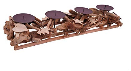 Kerzenhalter aus Treibholz für 4 Kerzen - 50x12x8 cm | Kerzenteller mit Docht Weihnachts Tisch Dekoration