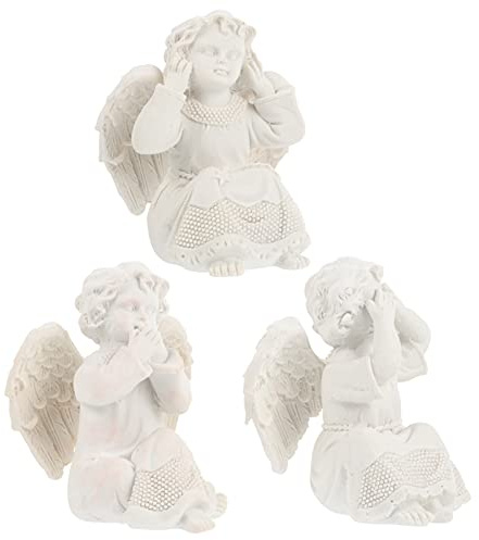 STOBOK 3 Piezas de Resina White Estatua de Ángel de La Oración Figurita Escultura Alas de Querubín Figura de Ángel Estatua de La Guarda del Jardín para La Decoración de La Mesa del