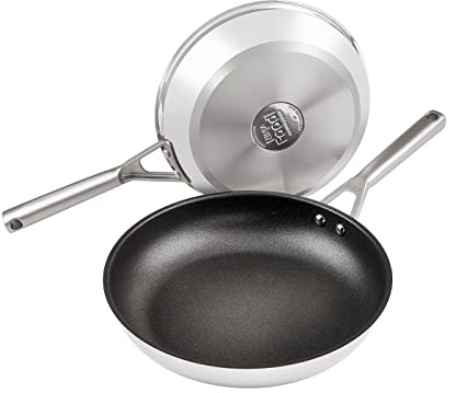 Ninja ZEROSTICK 2-Piece Frying Pan Set, Stainless Steel Cookware, Long Lasting Non Stick, Frying Pans 2-Piece Set 24cm/28cm, Dishwasher Safe Induction Compatible, Stainless Steel C62200UK