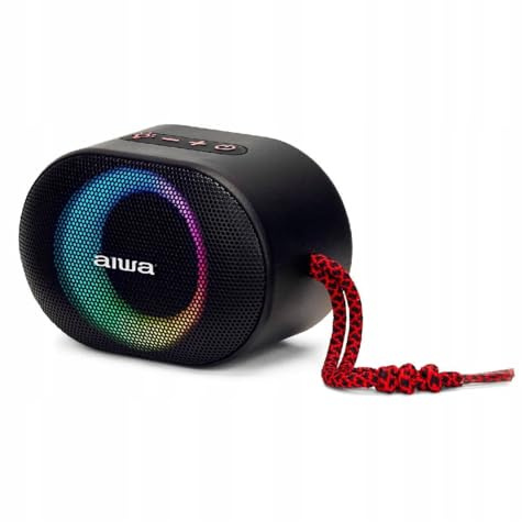 Aiwa BST-330RD Kompakt-Bluetooth-Lautsprecher, langlebig, leistungsstark, mit Hyperbass-Technologie, 10 W Leistung, RGB-Beleuchtung, Kartenleser, Wasserdicht Farbe: Schwarz und Rot
