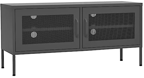 vidaXL TV Schrank mit 2 Gittertüren Lowboard TV Möbel Tisch Board Sideboard Fernsehtisch Fernsehschrank HiFi-Schrank Anthrazit 105x35x50cm Stahl