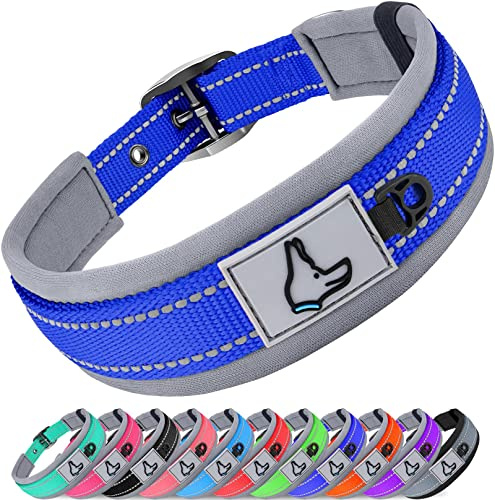 Joytale Dog Collar for Large Dogs, Neoprene Padded and Adjustable, Reflective Wide Heavy Duty Pet Collars with Durable Metal Belt Buckle for Walking, Navy Blue, L