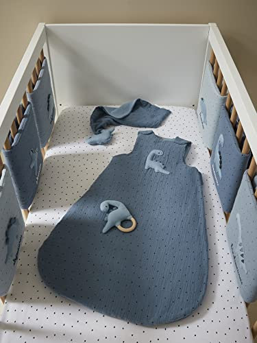 Vertbaudet Baby Bettumrandung/Polster für Laufgitter „Kleiner Dino“ Oeko-Tex blaugrau Bedruckt ONE Size