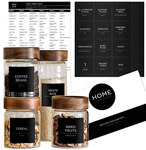 v2croft Juego de 168 etiquetas minimalistas de despensa para organización, tarros y contenedores de almacenamiento, texto negro preimpreso sobre vinilo blanco mate, Stikers resistentes al agua,