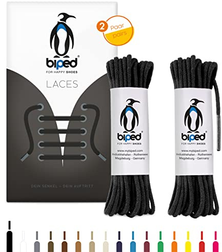 biped LACES 2 pares de cordones redondos de algodón de ø 2 mm de grosor - cordones resistentes al desgarro para zapatos de cuero y calzado informal - fabricados en la UE z2900(negro, 200 cm)