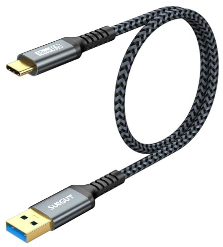 SUNGUY USB C Câble, USB 3.0 USB-A vers USB-C 10 Gbit/s Câble en Nylon Tressé de Type-C Compatible avec iPhone 17/16/15 Pro Max, Galaxy S24 S23 S22, Android Auto - Gris, 0.5m, 1Paquet