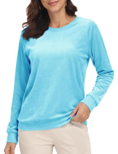TACVASEN Damen Sweatshirts Velour Winter Fleece Pullover Crewneck Langarmshirts Warme Freizeitshirts