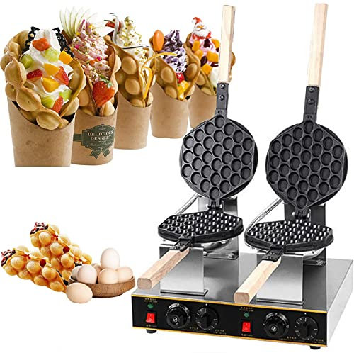 JIADUOFU Horno Gofres Rotativo Comercial, Máquina Gofres con Burbujas De Huevo, Máquina Profesional De Pasteles con Burbujas, Cabezal Doble Giratorio 180° Y Temperatura Ajustable 50-250 ℃,110v