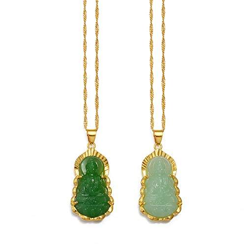 OLGER Halskette Stein, 2 Stück Lucky Buddha Halskette Grüner Kristall Anhänger Halskette Gold Polierte Kette Buddha Freundschaft Halsketten Erstellt Jade Amulett Schmuck Für Frauen Männer Mädchen Ge